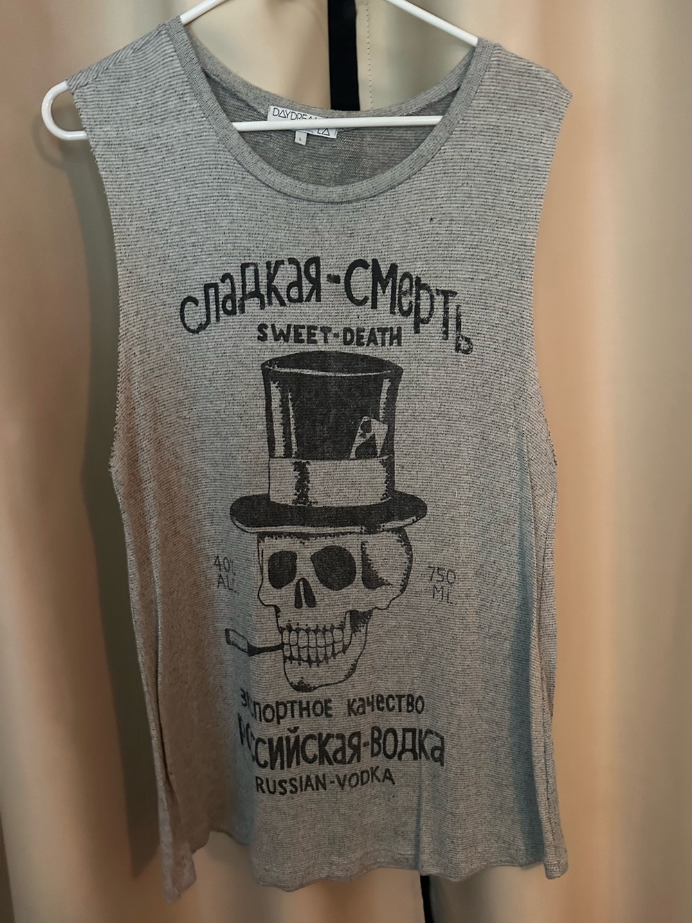 Daydreamer Gray Graphic Skull Tank - 'Sweet-Death'